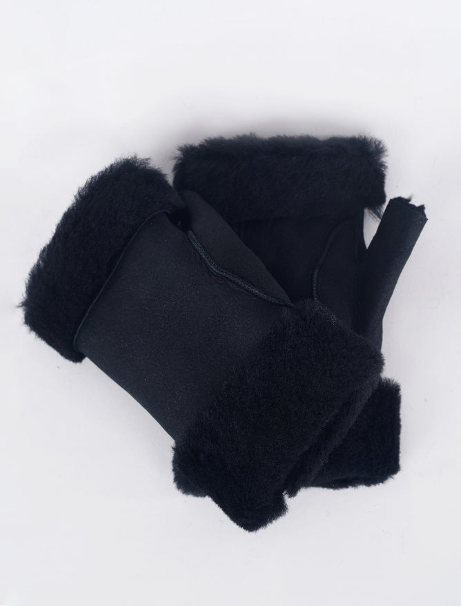 Santacana Madrid Shearling/Leather Handwarmers, Black