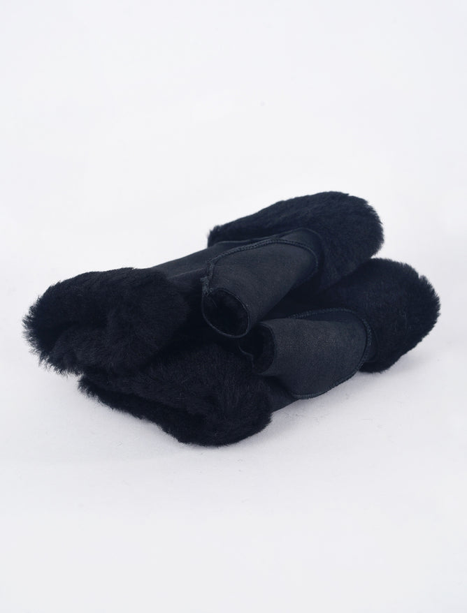 Santacana Madrid Shearling/Leather Handwarmers, Black