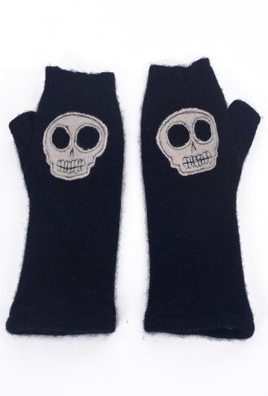 Sardine Recycled Cashmere Handwarmers, Skull/Black