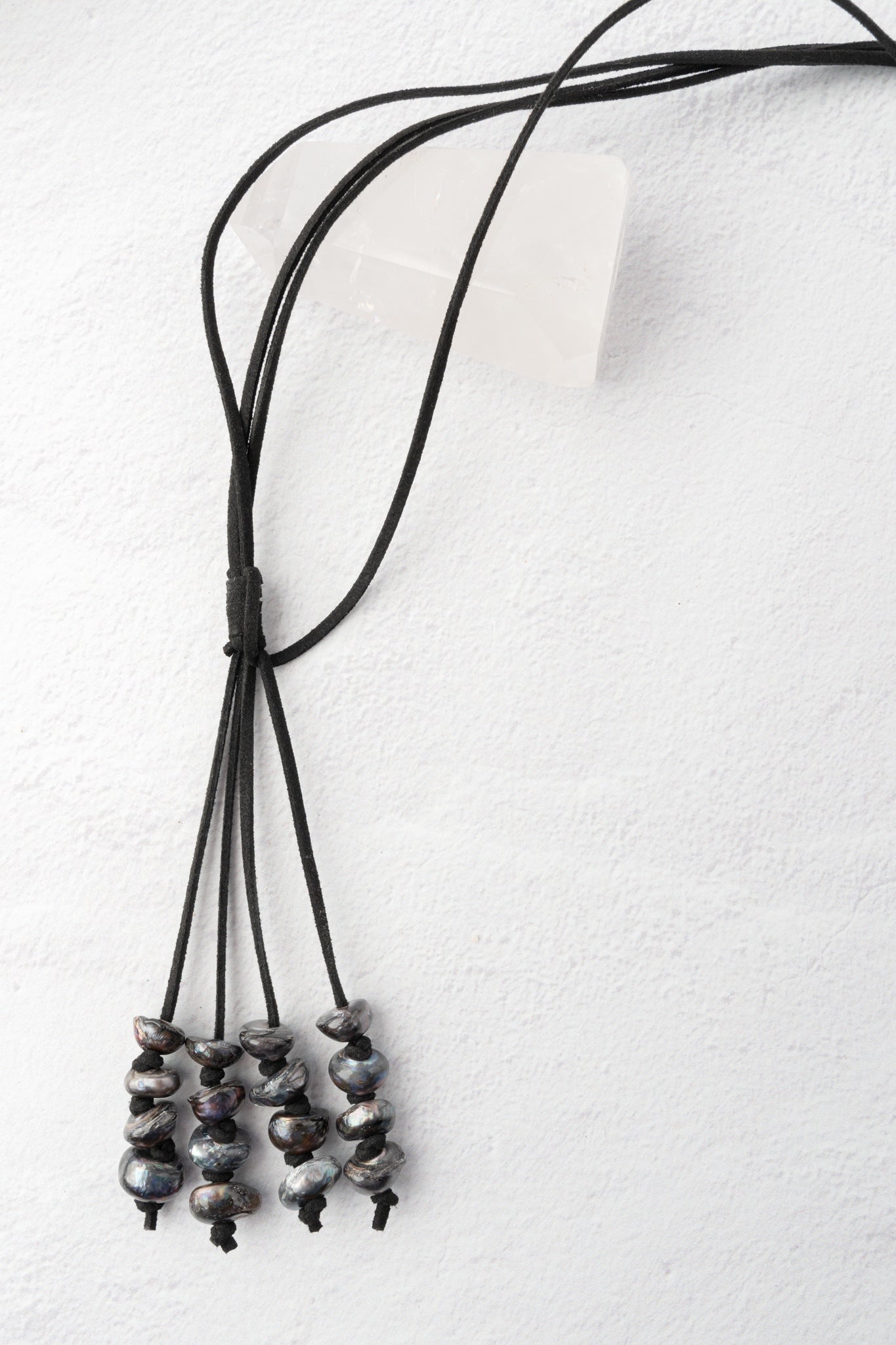 Escape from Paris Peacock Pearl Necklace, Black Suede