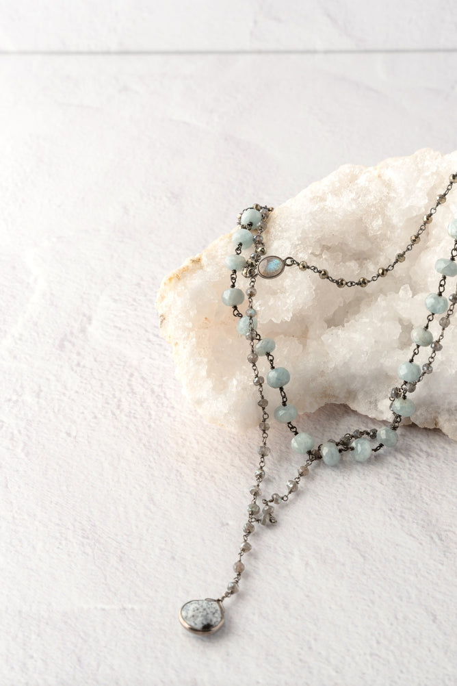 Ela Rae Three-in-One Yaeli Necklace, Pyrite and Aquamarine
