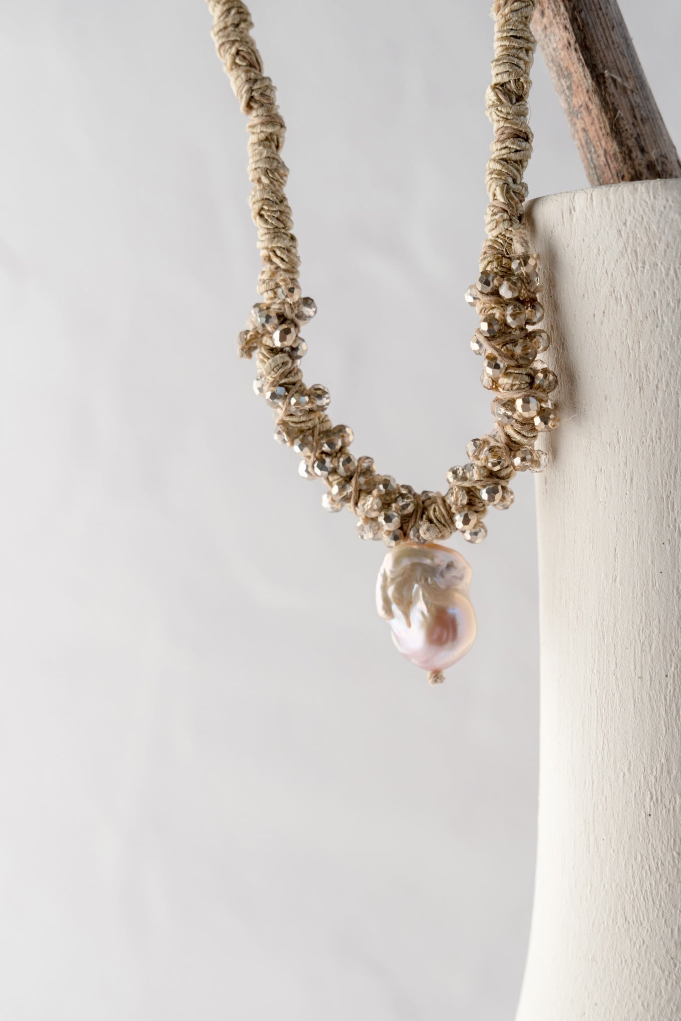 Mela Scrunch Gold Cord Pearl Drop Necklace
