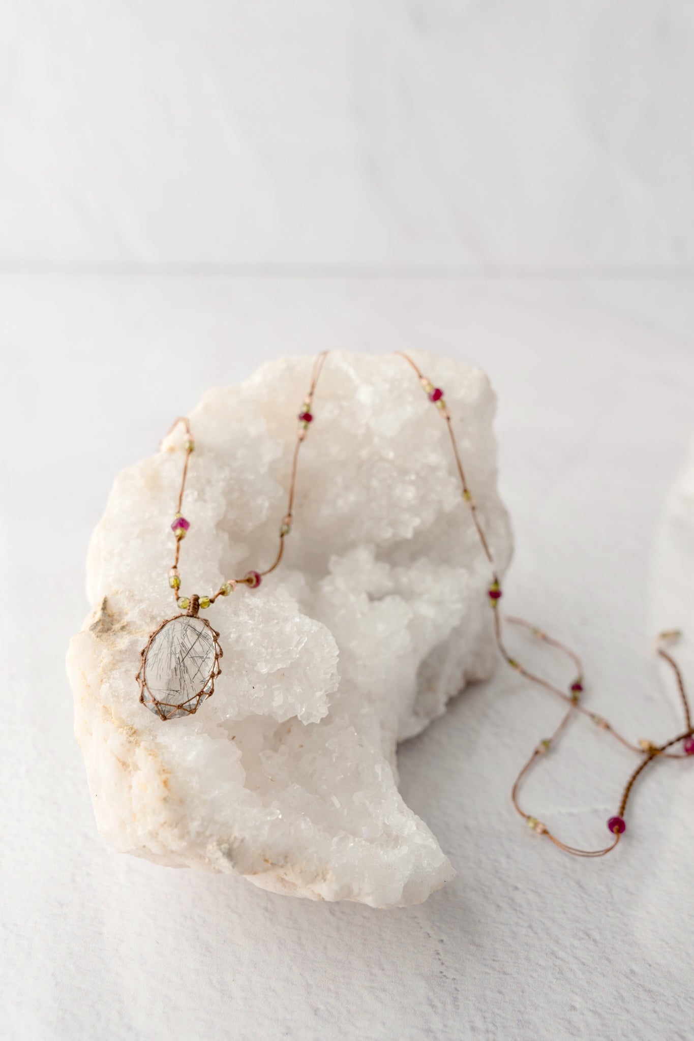 Sharing Bijoux Long Tibetan Gemstone Pendant, Rutilated Quartz