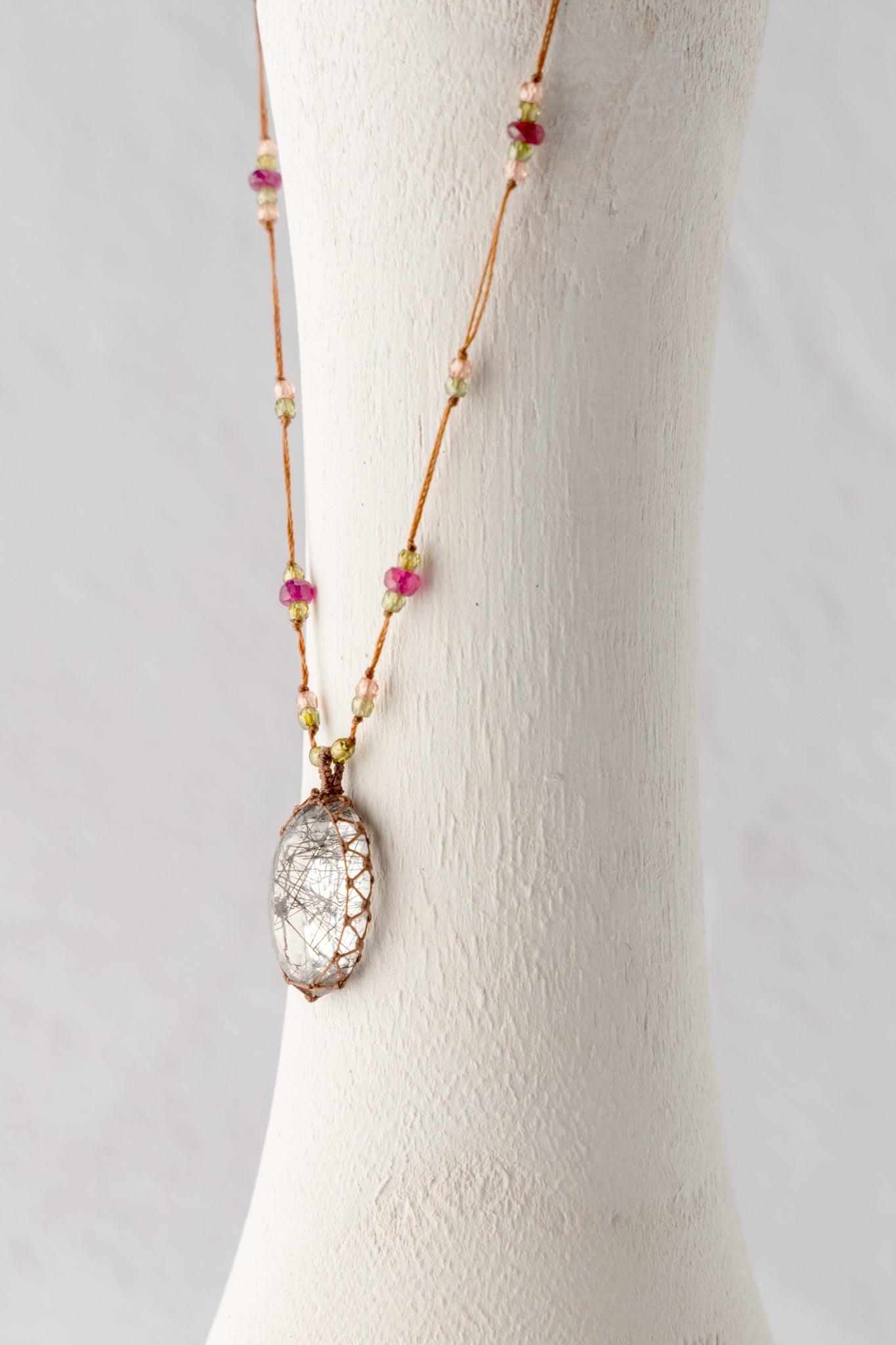 Sharing Bijoux Long Tibetan Gemstone Pendant, Rutilated Quartz