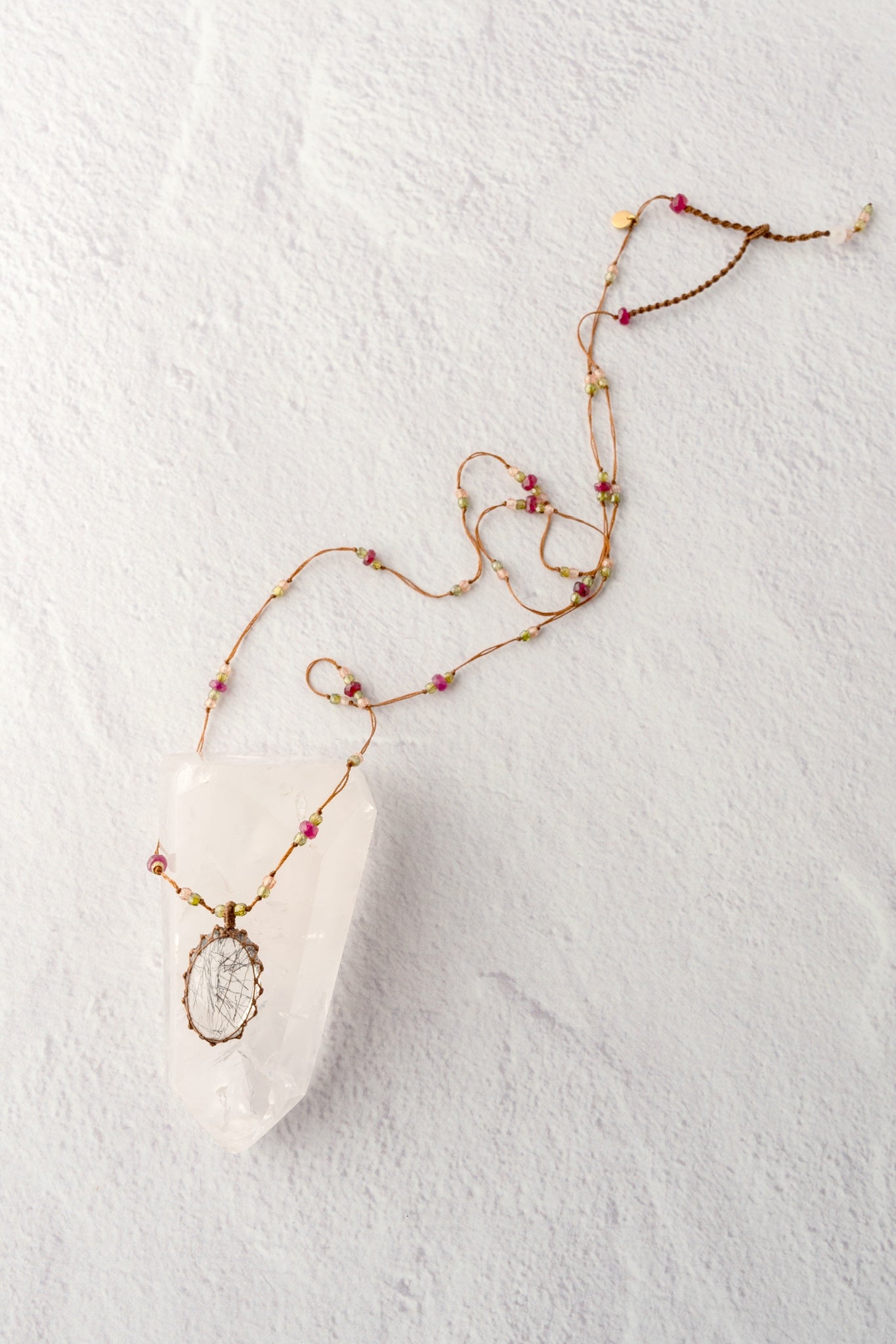 Sharing Bijoux Long Tibetan Gemstone Pendant, Rutilated Quartz