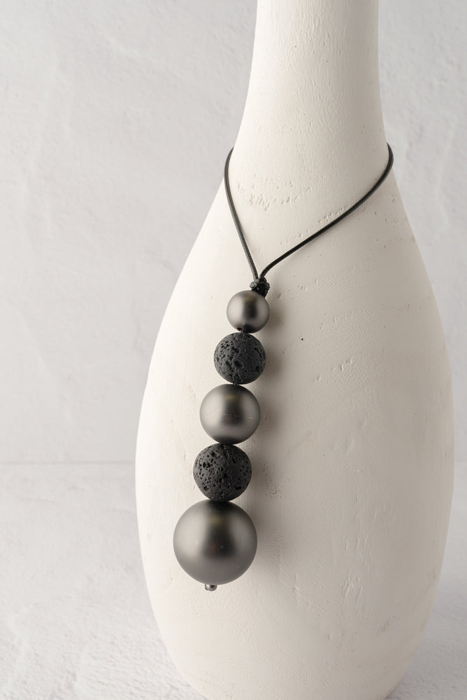 Escape from Paris Descending Black Lava and Gunmetal Bead Necklace