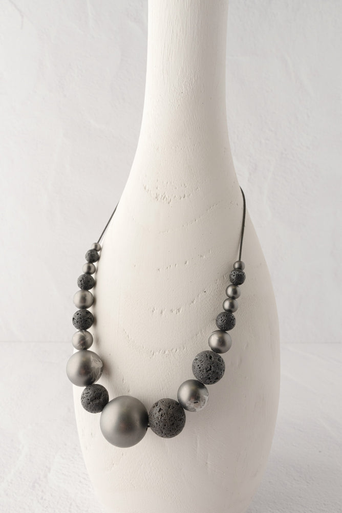 Escape from Paris Black Lava Matte Gunmetal Bead Necklace