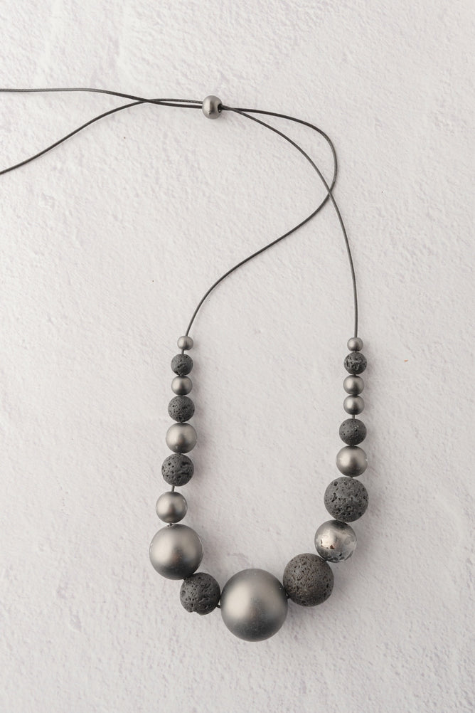 Escape from Paris Black Lava Matte Gunmetal Bead Necklace