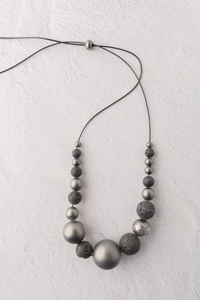 Escape from Paris Black Lava Matte Gunmetal Bead Necklace