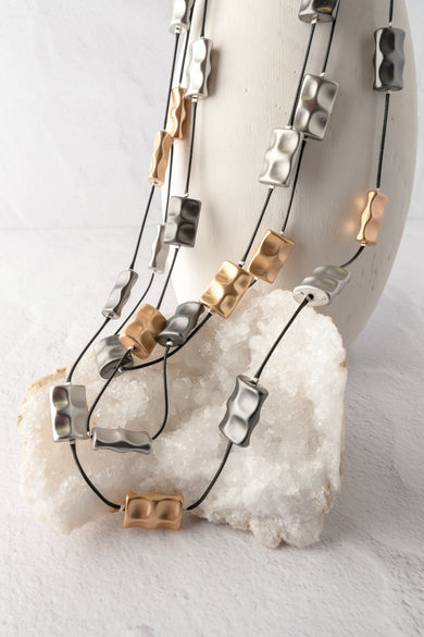 Escape from Paris Three Layer Hammered Rectangle Necklace