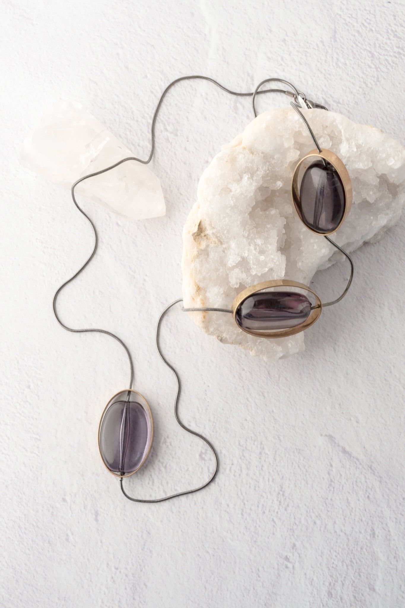 Escape from Paris Long Snake Chain and Resin Ovals Necklace