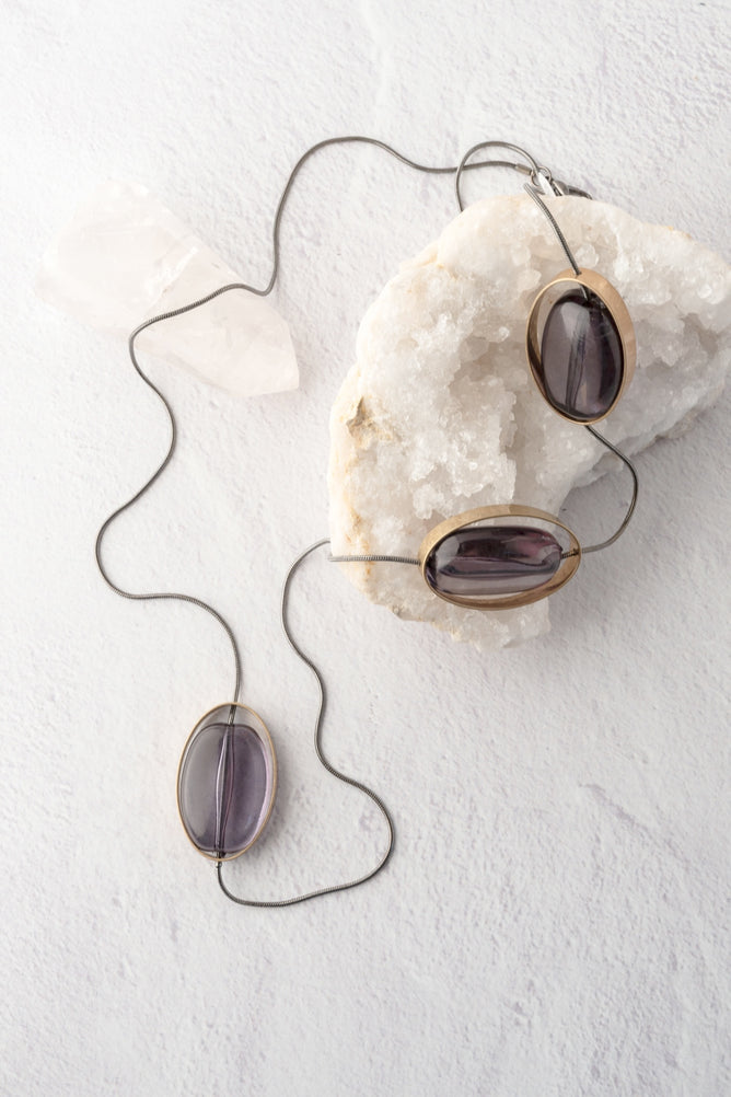 Escape from Paris Long Snake Chain and Resin Ovals Necklace