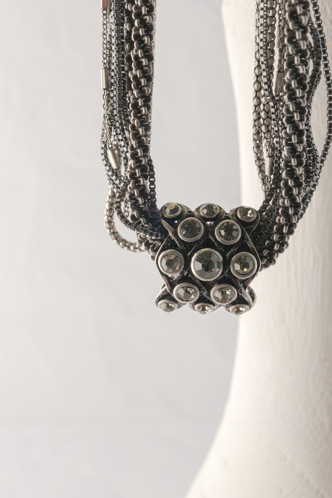 Escape from Paris Black Crystal Station Multi Chain Necklace