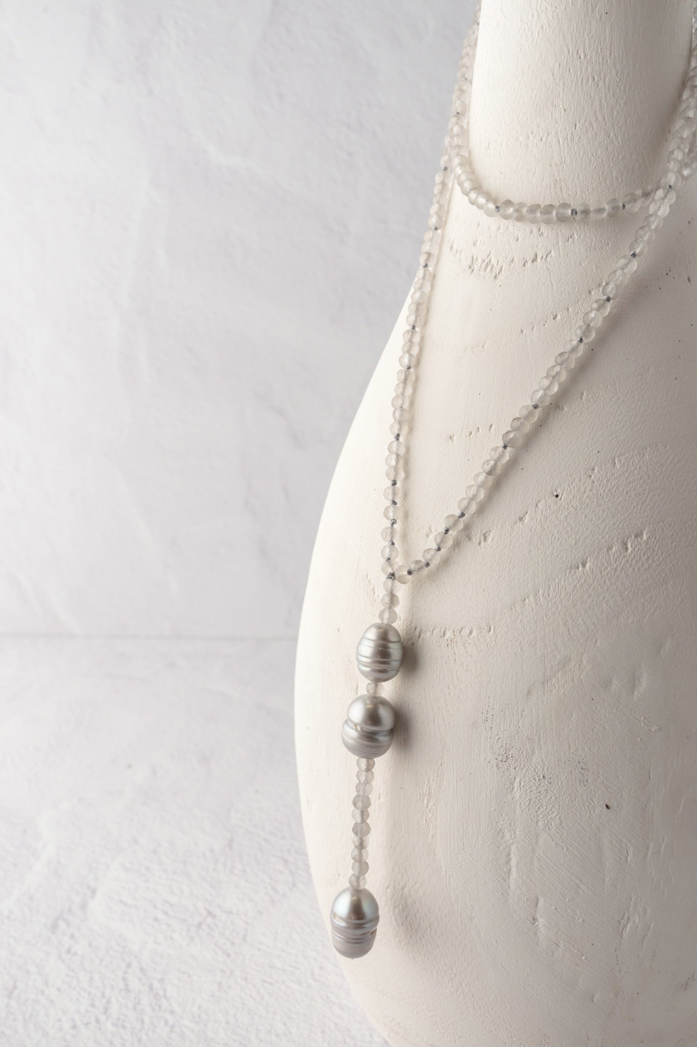 Escape from Paris Pearl Crystal Y Necklace, Gray