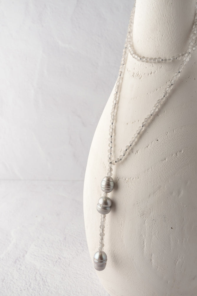 Escape from Paris Pearl Crystal Y Necklace, Gray