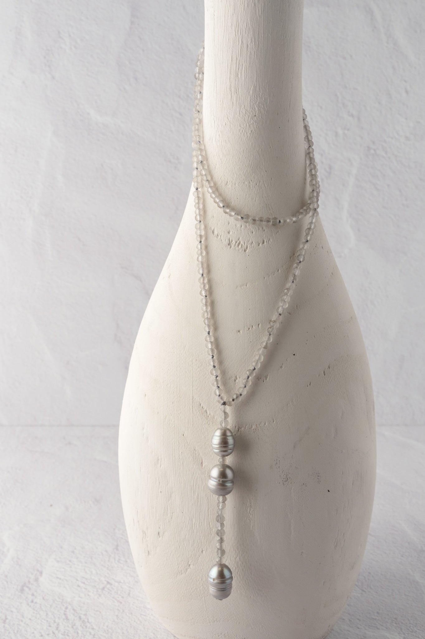 Escape from Paris Pearl Crystal Y Necklace, Gray