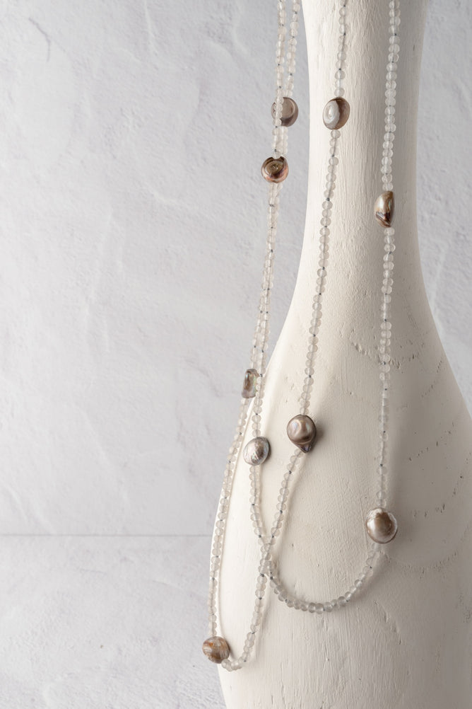 Escape from Paris Gray Freshwater Pearl and Crystal Bead Necklace