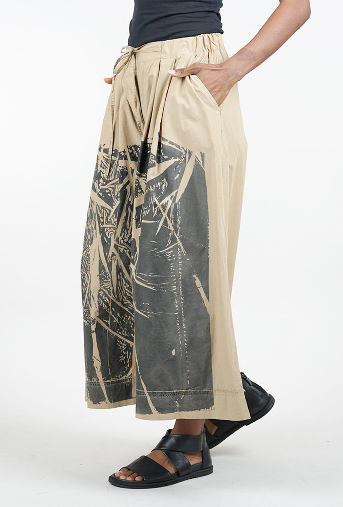 Kedziorek Poplin Print Drawstring Pant, Beige