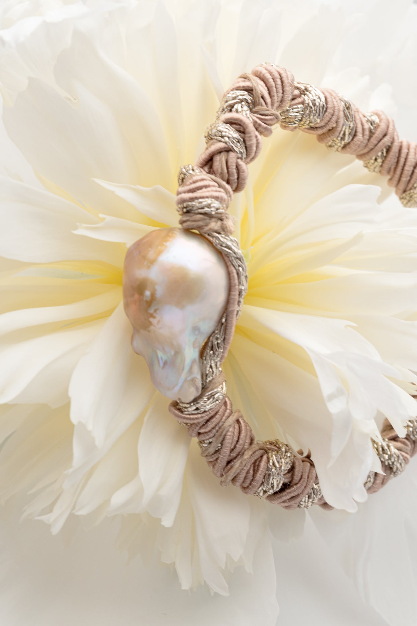 Mela Single Pearl Woven Bracelet, Bronze