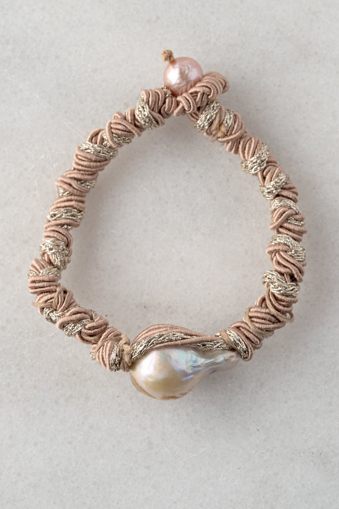 Mela Single Pearl Woven Bracelet, Bronze