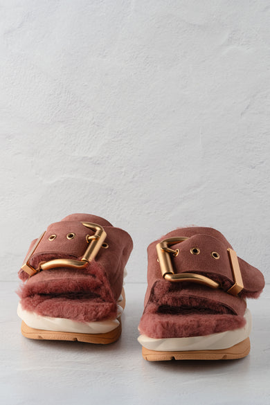 4CCCCEES Mellow Laze Shearling Sandal, Rose