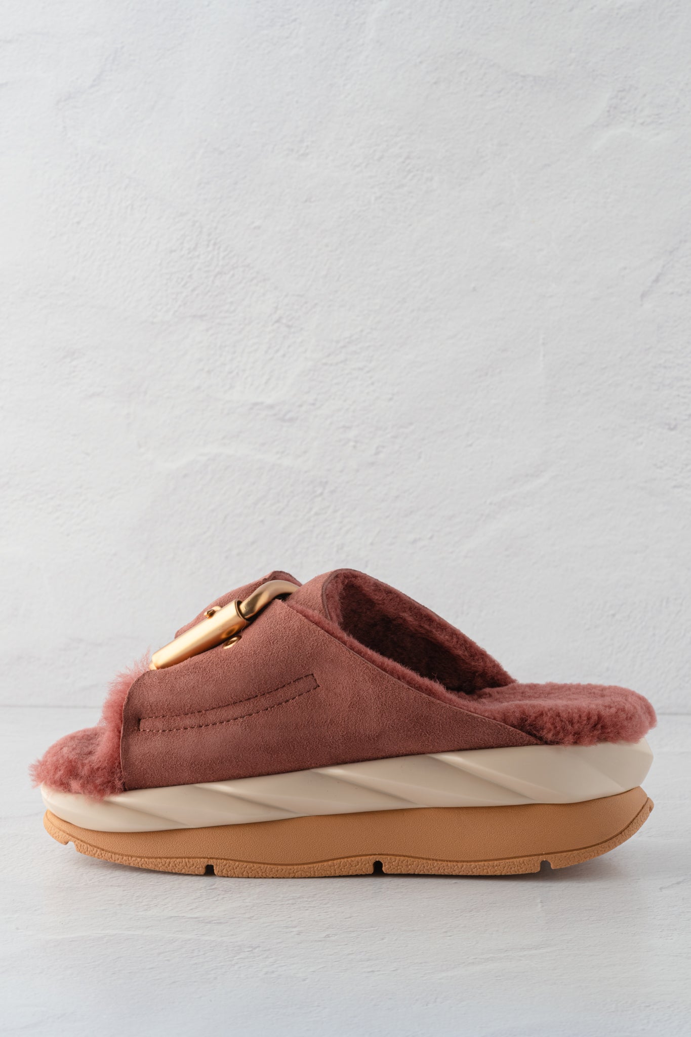 4CCCCEES Mellow Laze Shearling Sandal, Rose