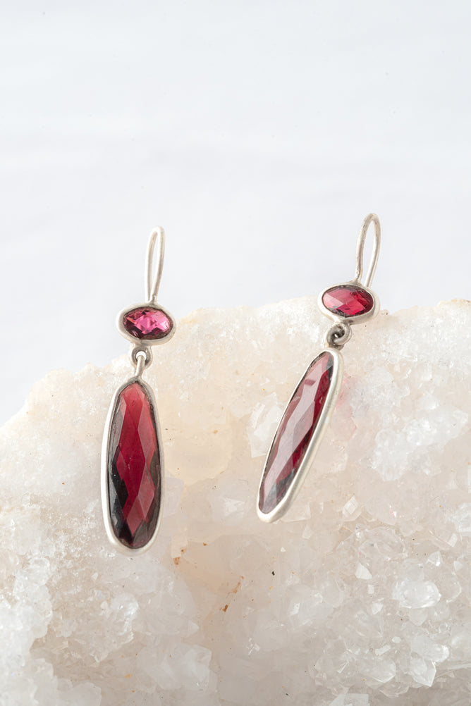 Jane Diaz Long Skinny Organic Shaped Stone Drop, Rhodolite Garnet