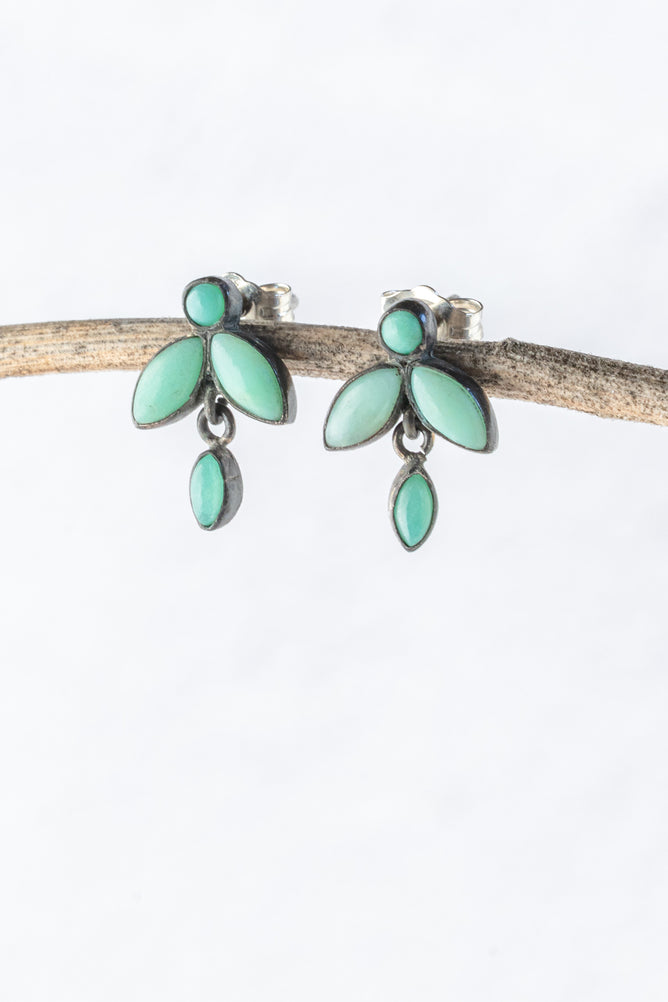 Jane Diaz Tiny Cabochon Stone Flower Stud, Chrysoprase