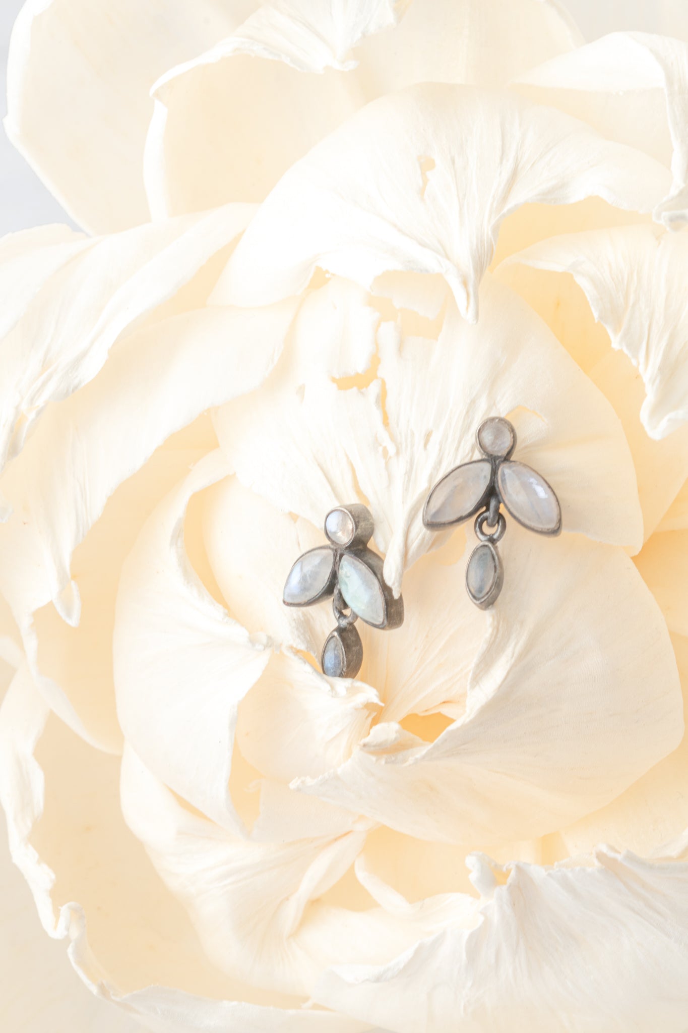 Jane Diaz Tiny Cabochon Stone Flower Stud, Rainbow Moonstone