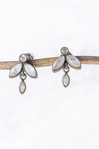 Jane Diaz Tiny Cabochon Stone Flower Stud, Rainbow Moonstone
