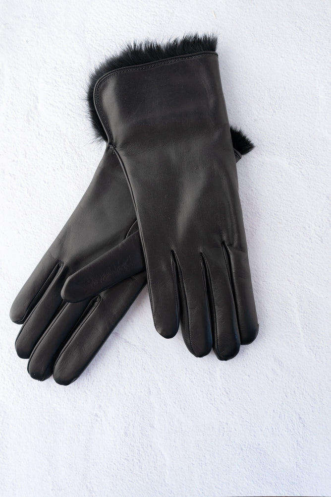 Santacana Madrid Lambskin/Fur Gloves, Black