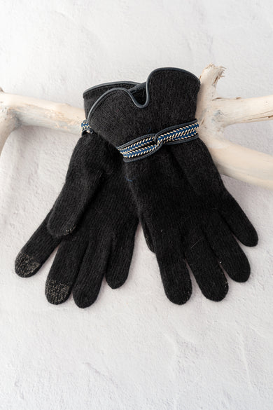 Santacana Madrid Leather Loop Wool-Angora Gloves, Black