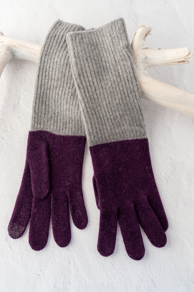 Santacana Madrid Color block Wool and Cashmere Gloves, Pruno