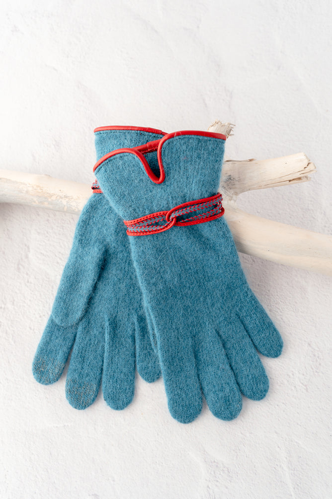 Santacana Madrid Leather Loop Wool-Angora Gloves, Petroleo