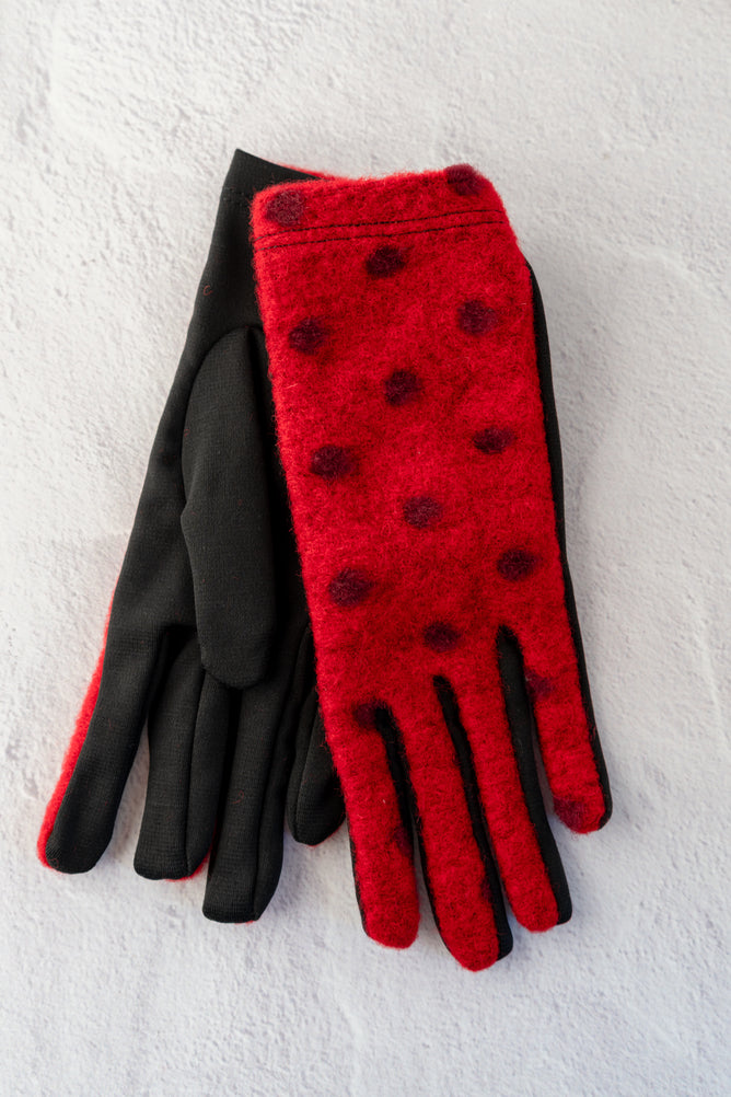 Santacana Madrid Dotty Stretch Knit Gloves, Red