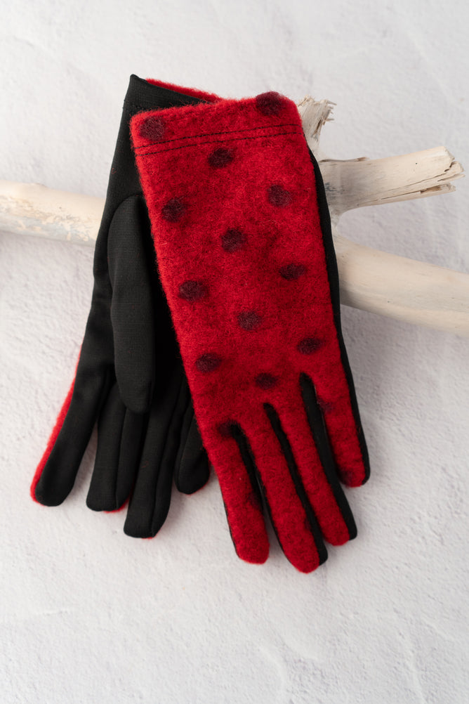 Santacana Madrid Dotty Stretch Knit Gloves, Red