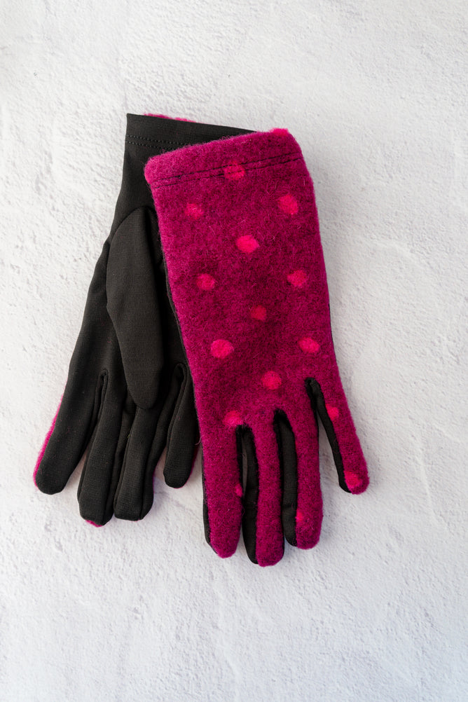 Santacana Madrid Dotty Stretch Knit Gloves, Magenta