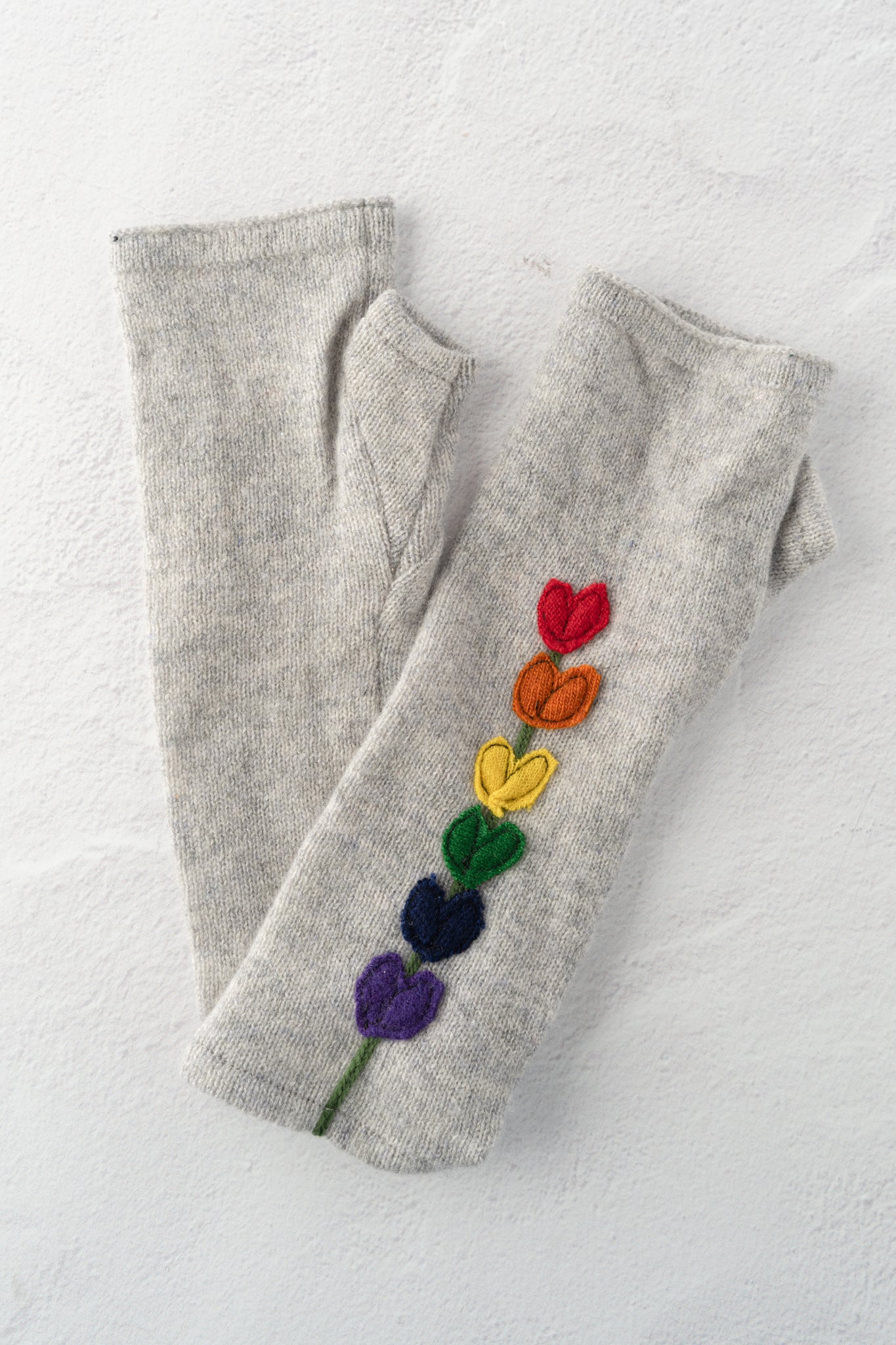 Sardine Recycled Cashmere Handwarmers, Lupine, Rainbow/Gray