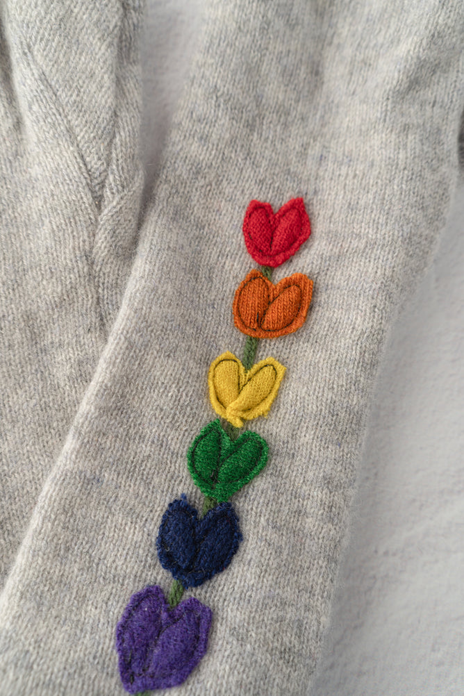 Sardine Recycled Cashmere Handwarmers, Lupine, Rainbow/Gray