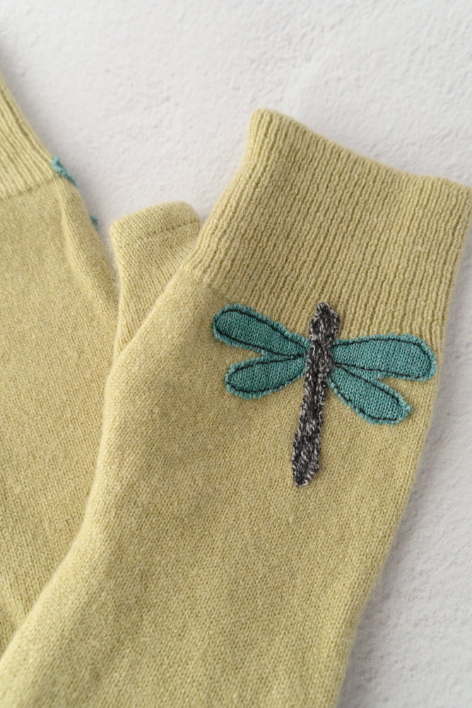 Sardine Recycled Cashmere Handwarmers, Dragonfly/Pale Green