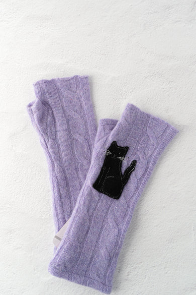 Sardine Recycled Cashmere Handwarmers, Cat, Purple/Black