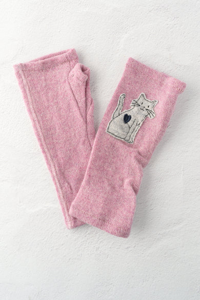 Sardine Recycled Cashmere Handwarmers, Cat, Pink/Gray