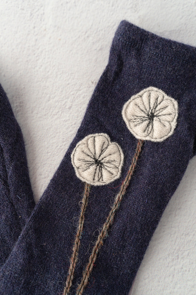 Sardine Recycled Cashmere Handwarmers, Cherry Blossom/Purple