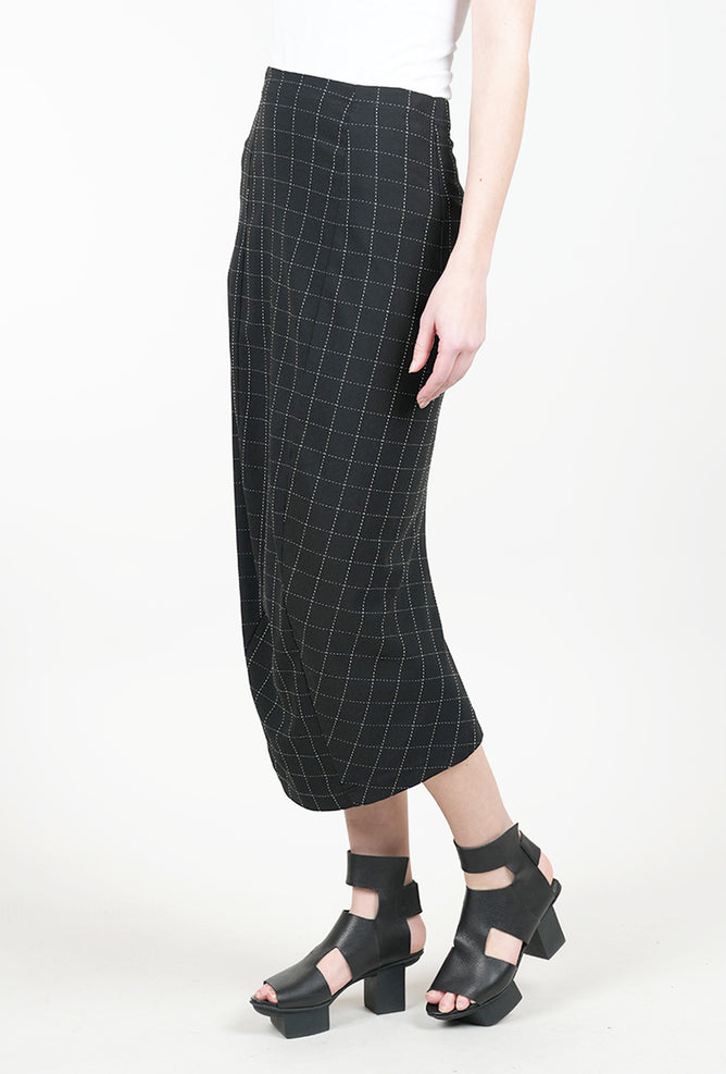 Rundholz Check Seamed Slim Skirt, Black