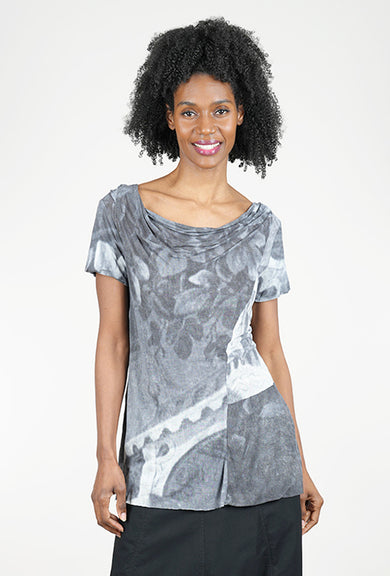 Rundholz Drape Neck Durer Tee, Black Print