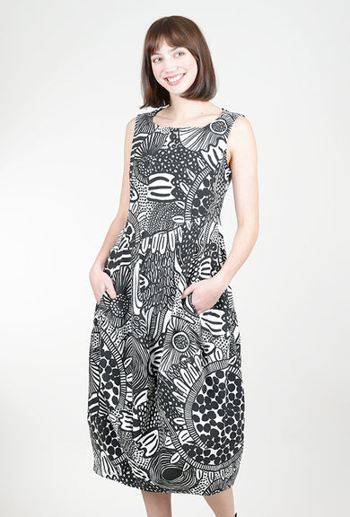 Rundholz Sig Stretch S/L Lantern Dress, Black Print