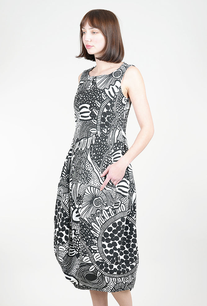 Rundholz Sig Stretch S/L Lantern Dress, Black Print
