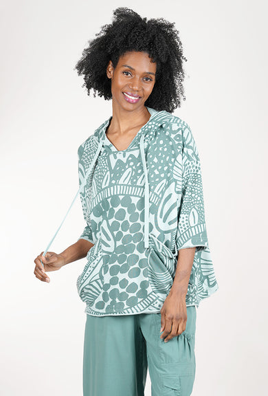 Rundholz Cropped S/S Hoodie, Grass Print