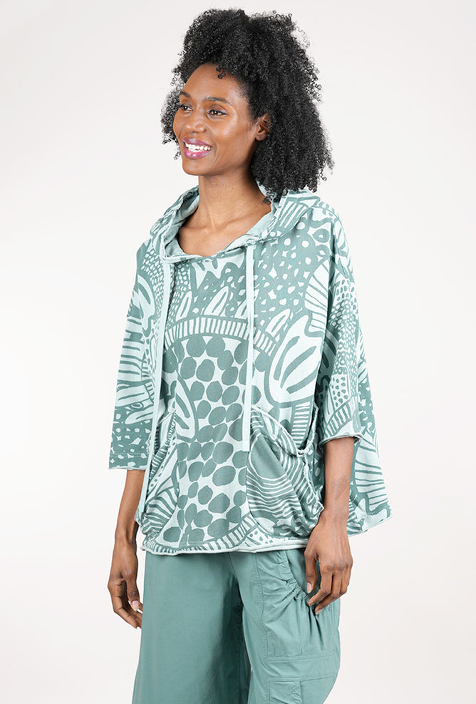 Rundholz Cropped S/S Hoodie, Grass Print