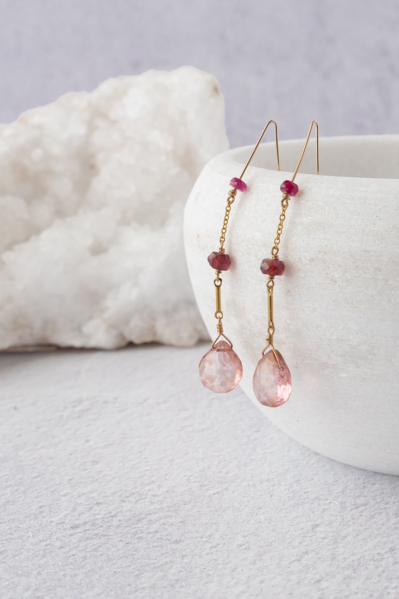 Delisch Rose Quartz/Sapphire Tier Earring, 14k Gold fill